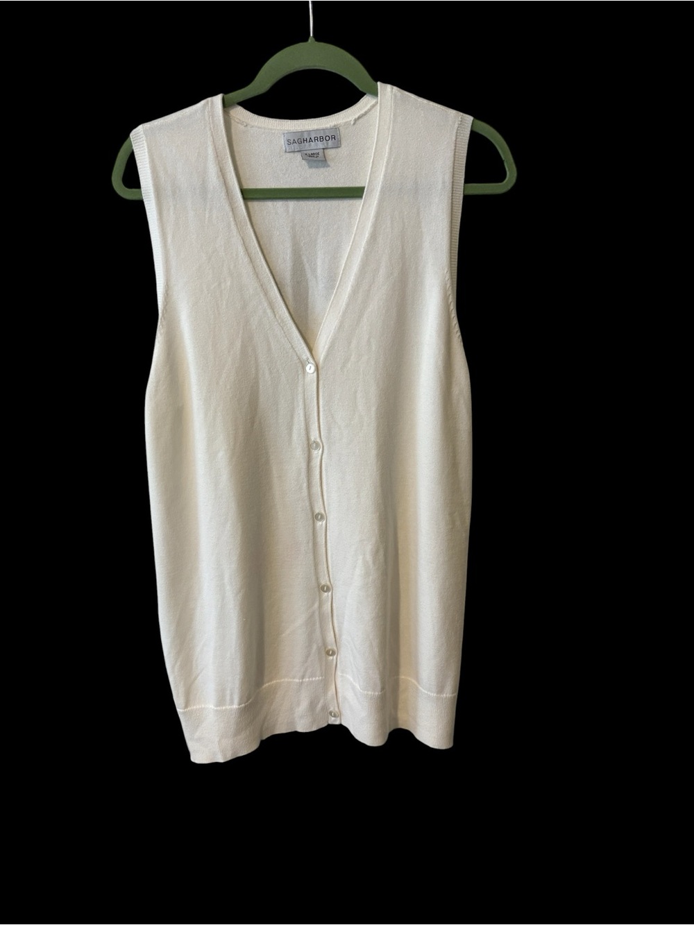 Sag Harbor Cream Button-Front Sleeveless V-Neck Knit Top